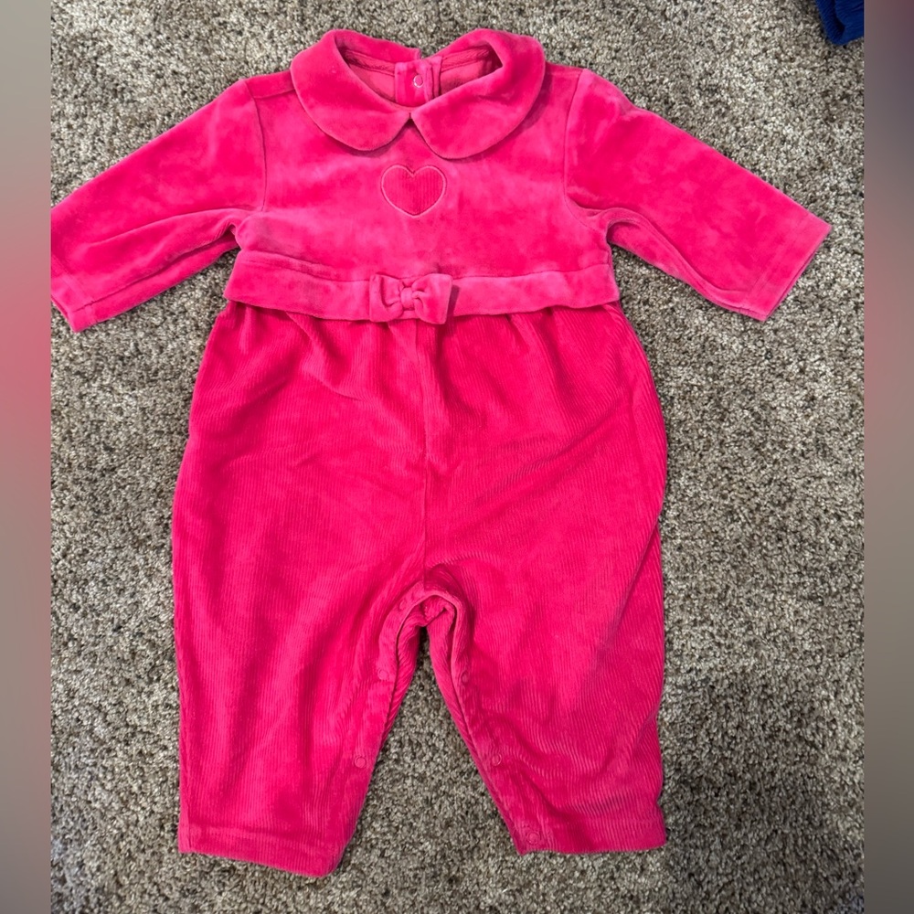 Gymboree Aspen Adventure Vintage Rainbow Tag Pink Velour Valentine Romper 6–12m